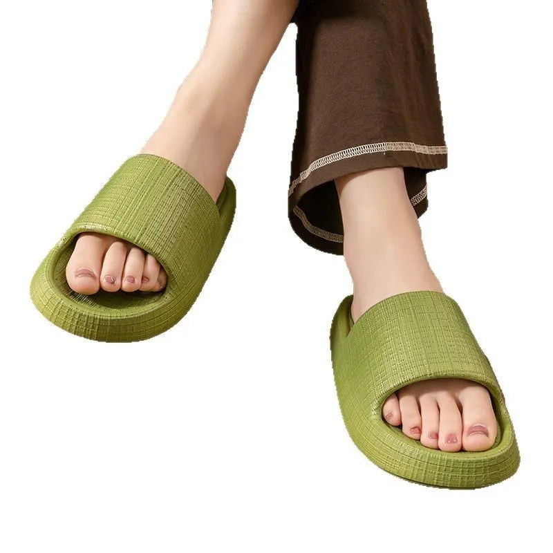Soft EVA non-slip toe ring flip flop slippers for adults in multiple colour options on a plain background.