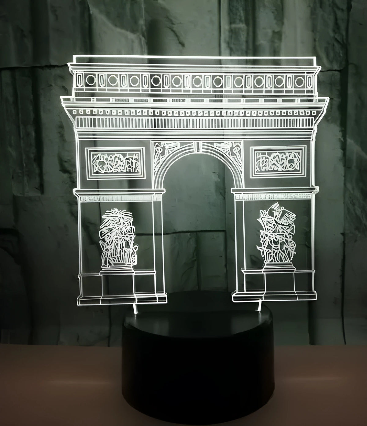 Triumphal Arch 3D night light with acrylic board, ABS base, USB cable, seven colours, and touch or remote control