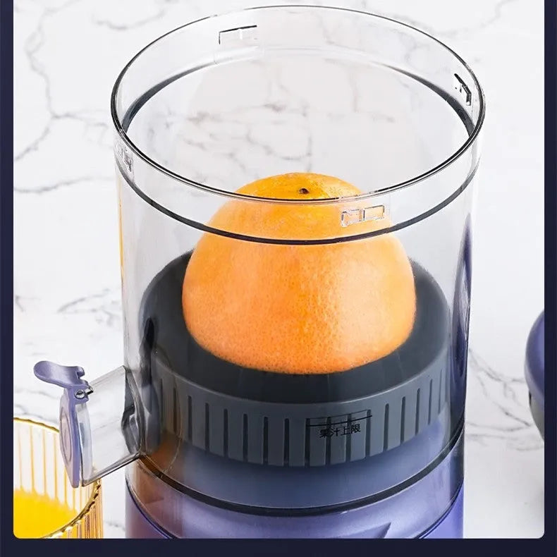 Portable USB mini electric juicer in blue with 150W motor, PC food grade plastic inner material and electroplated casing