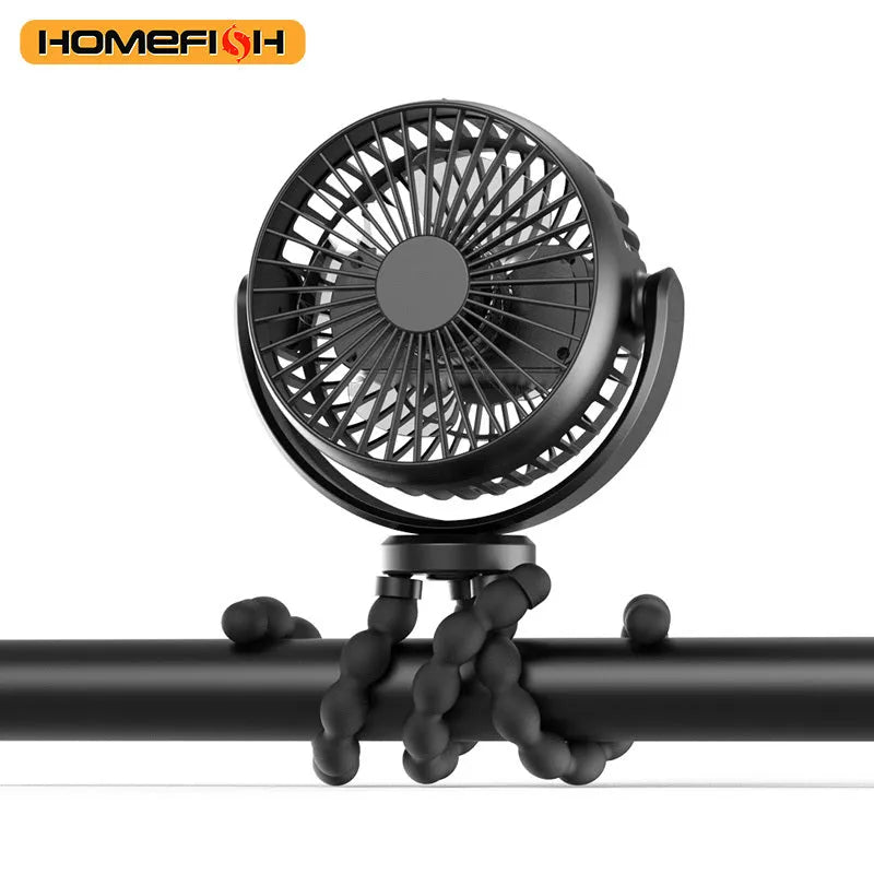 HOMEFISH handheld fan with mounting bracket attached, showing removable front mesh guard.