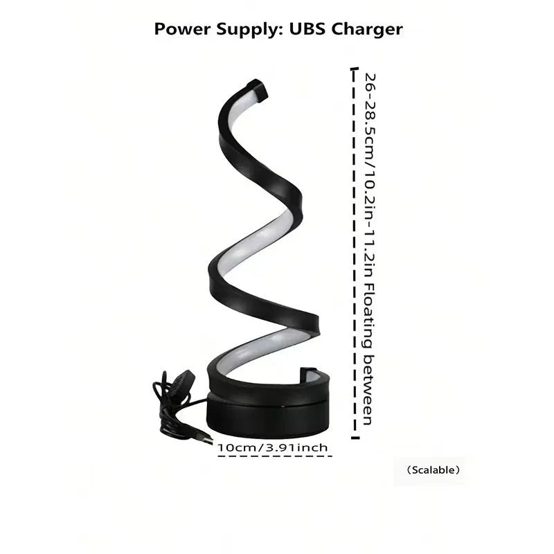 USB powered spiral LED desk lamp in black, compact adjustable design for desk use