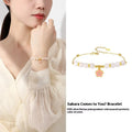S925 silver cherry blossom pendant bracelet with Hetian jade beads, pink floral women's jewellery