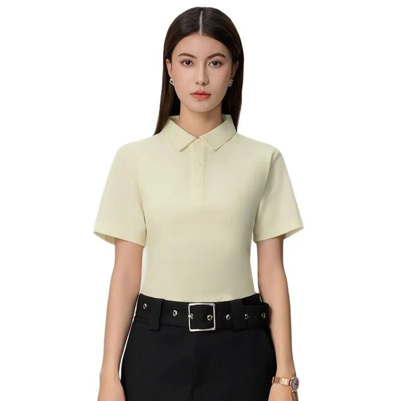 Men's lapel polo shirt in solid colour with short sleeves for summer business wear