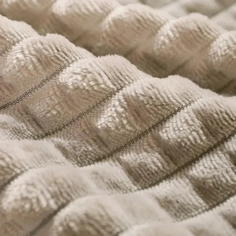 Warm dog bed with removable fleece blanket in coffee colour showing size options M XL XXL XXXL
