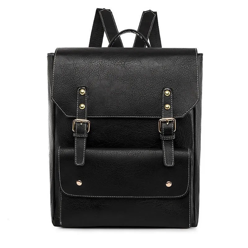 Korean style retro backpack in soft PU material showing ventilation back panel design