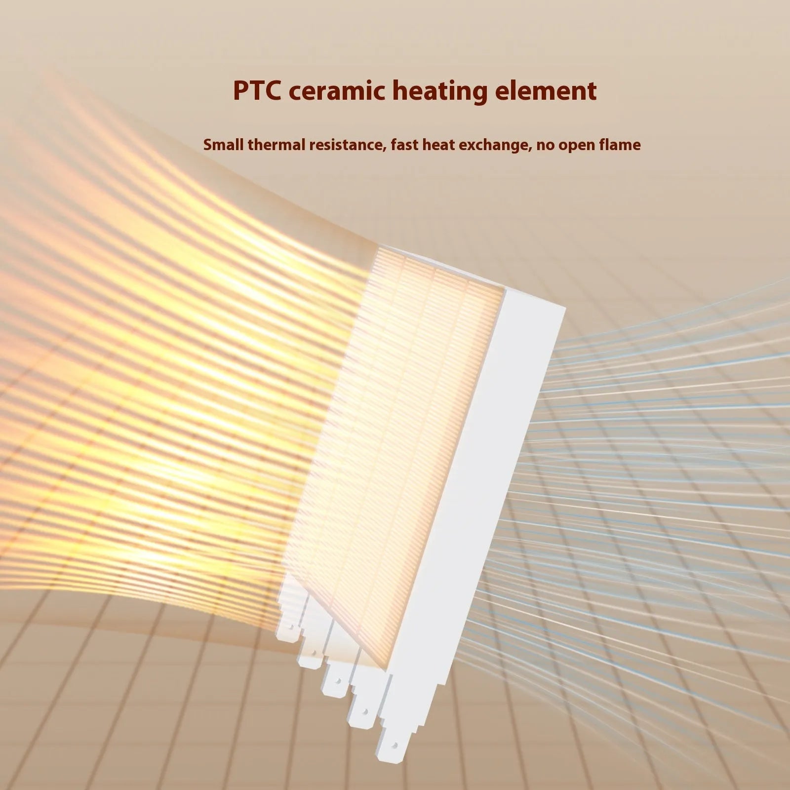 Small black PTC ceramic desktop heater with three fan speeds and tip-over safety switch