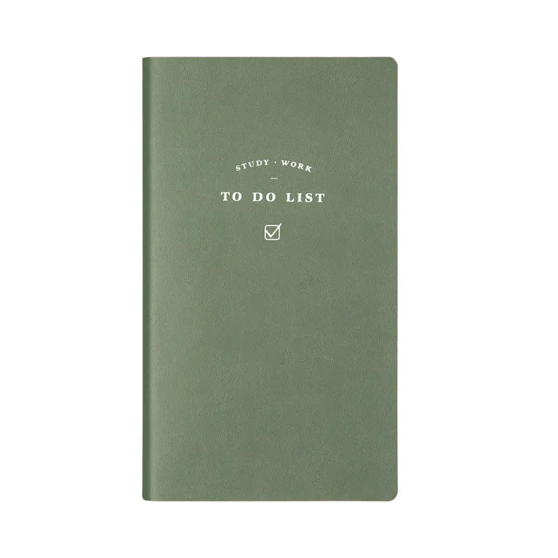 Portable todo list notebook with soft PU cover in four colour options showing compact 98x178mm size