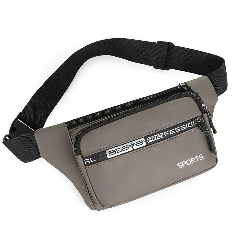 Men's high capacity sports shoulder bag in blue oxford cloth with zipper closure and mobile phone pocket