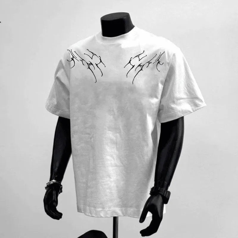 Men's black and white loose fit cotton t-shirt with letter print for business casual wear