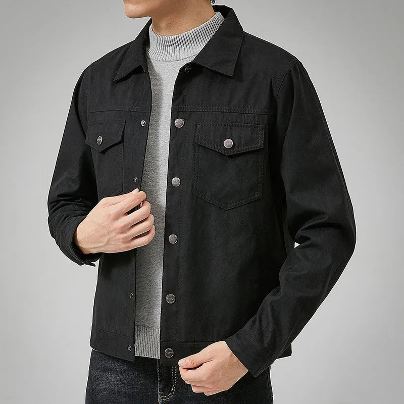 Men's brushed suede slim fit jacket in khaki, with topstitching slit pockets