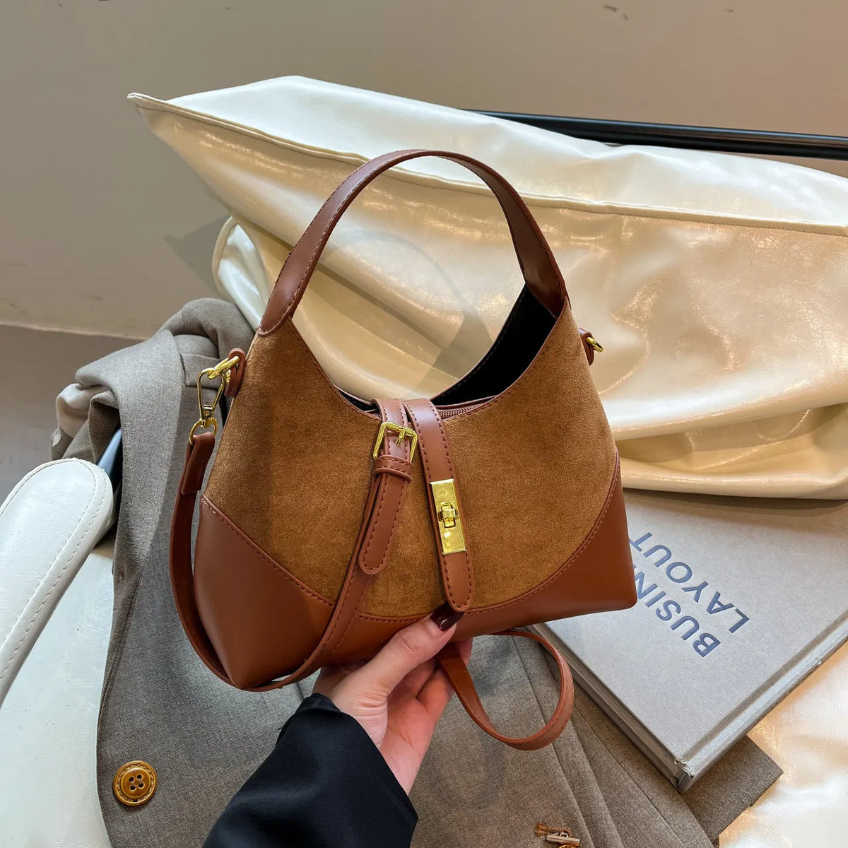 Nylon shoulder messenger bag in red, brown, coffee, or black with single strap and zip changing bag