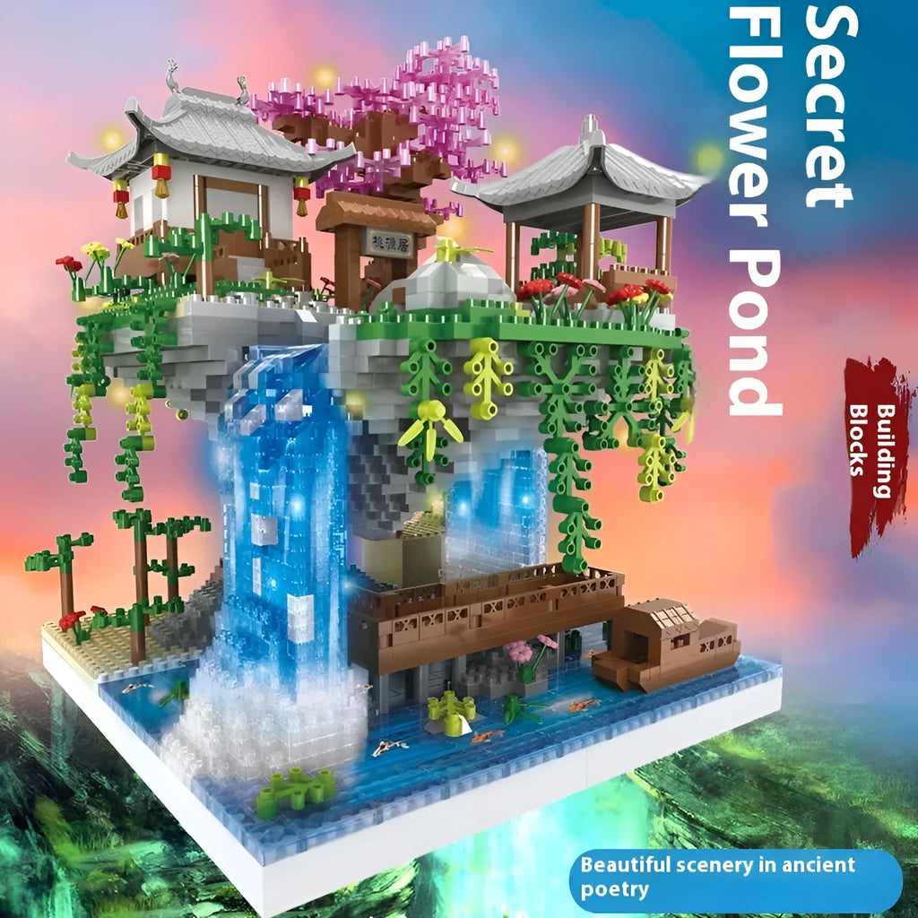 M2071 Peach Blossom Pond decorative lamp building block set with built-in lighting and acrylic dust cover
