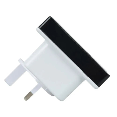 300Mbps WiFi repeater with dual Ethernet ports and UK plug, white plastic housing