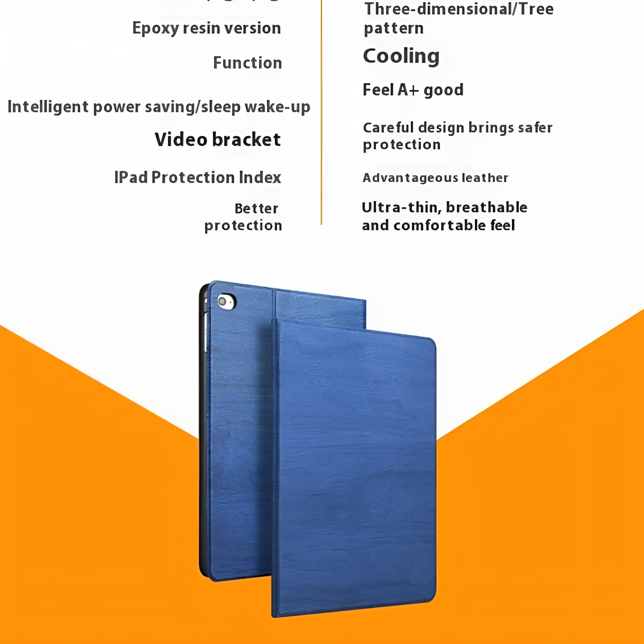 Imitation leather iPad protective cover with integrated sleep bracket in sapphire blue colour