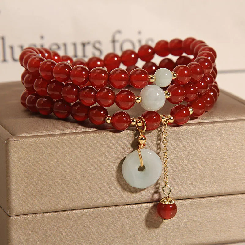 Red agate multi-layer crystal bracelet with retro ethnic styling for women