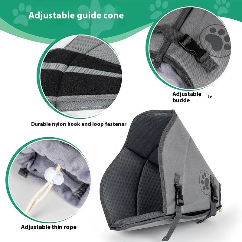 An adjustable polyester pet recovery collar shown in single-layer and double-layer styles.