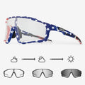Photochromic cycling sunglasses with semi-rimless TR90 frame and adaptive lens.