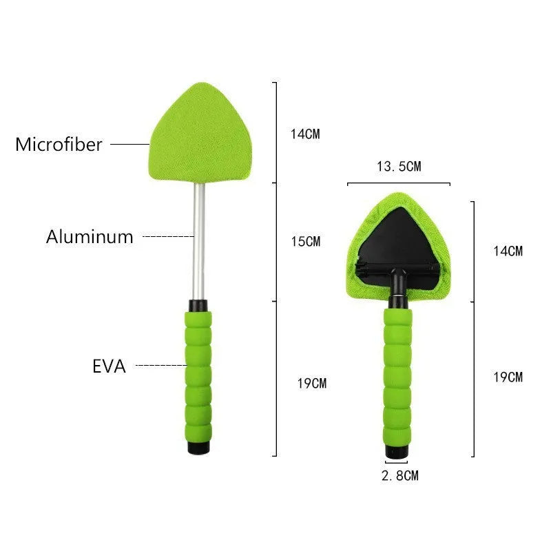 Plastic car windshield cleaning brush in choice of green, red, or sapphire blue colours