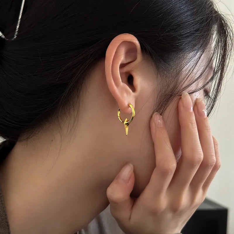 Geometric star shape ear clips with white gold electroplated finish, personality statement jewellery for women