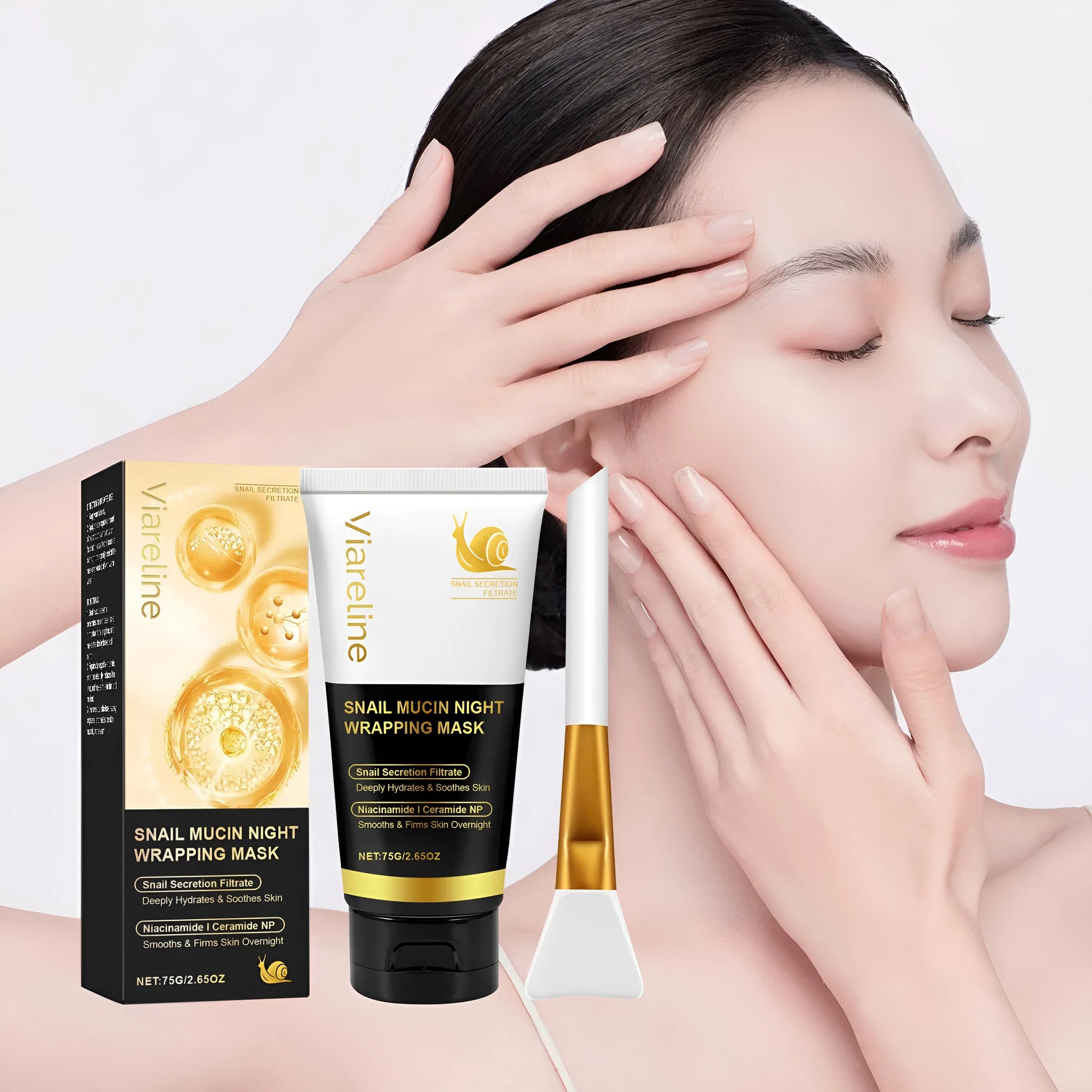 Turmeric sleep mask set showing 120g jar and application brush for overnight facial treatment
