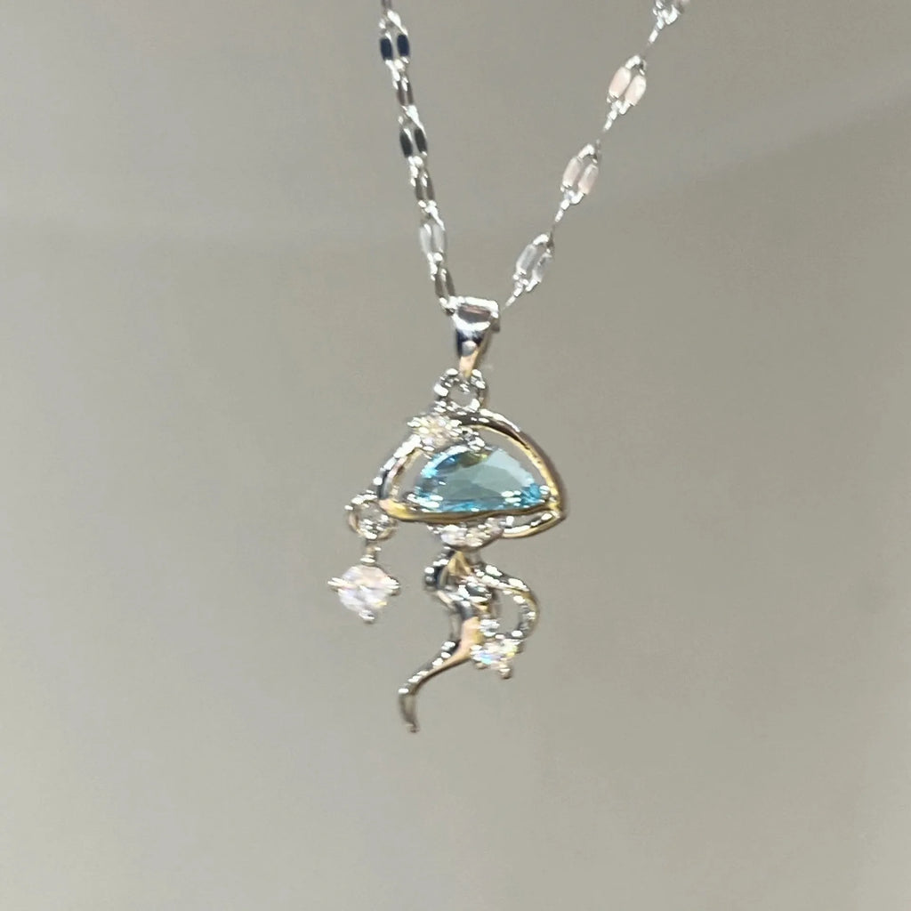 Sterling silver blue jellyfish pendant necklace with adjustable chain