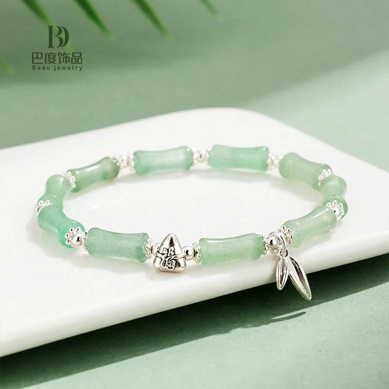 Green Aventurine bamboo strawberry crystal bracelet with electroplating and mixed natural stones