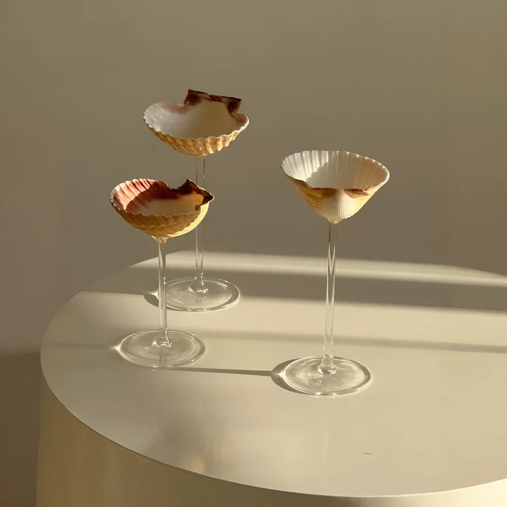 Handmade glass water cup with creative conch shell design in style A