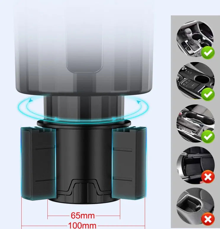 Matte black car cup holder expander adapter for oversized bottles and large cups