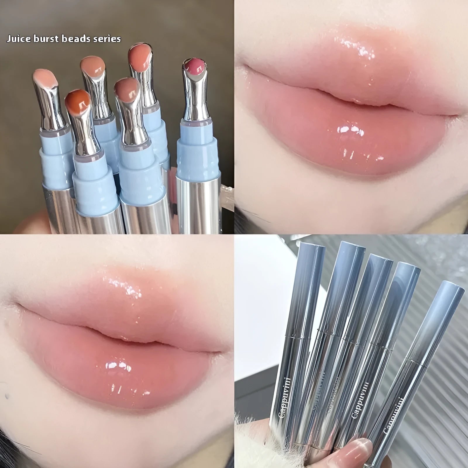 Mirror Water Light lip gloss lipstick tube in six translucent ice-toned shades