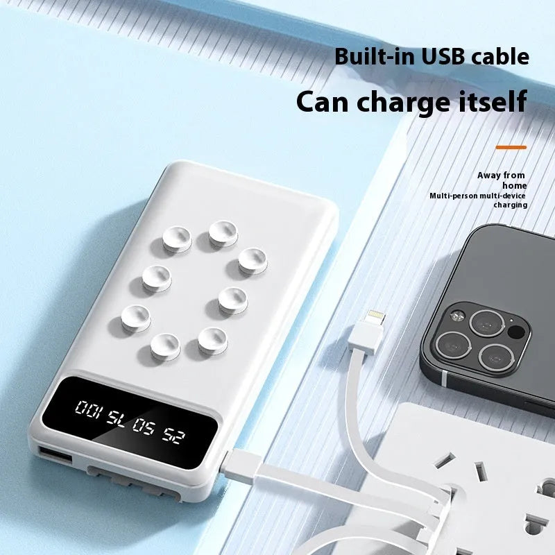 Suction cup power bank 10000mAh with detachable bracket and cable in black or white