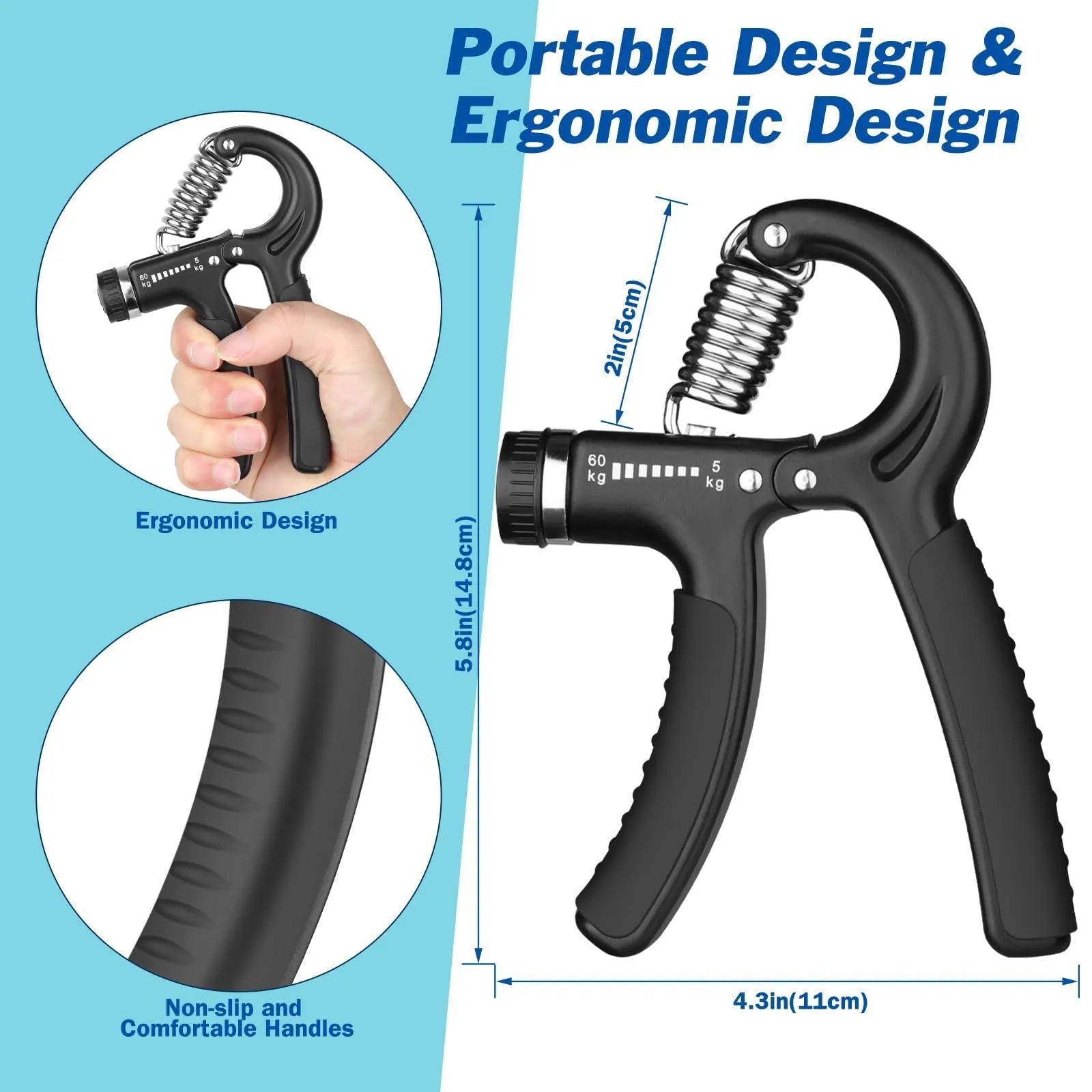 Adjustable hand-muscle developer spring grip in black for professional finger strength training