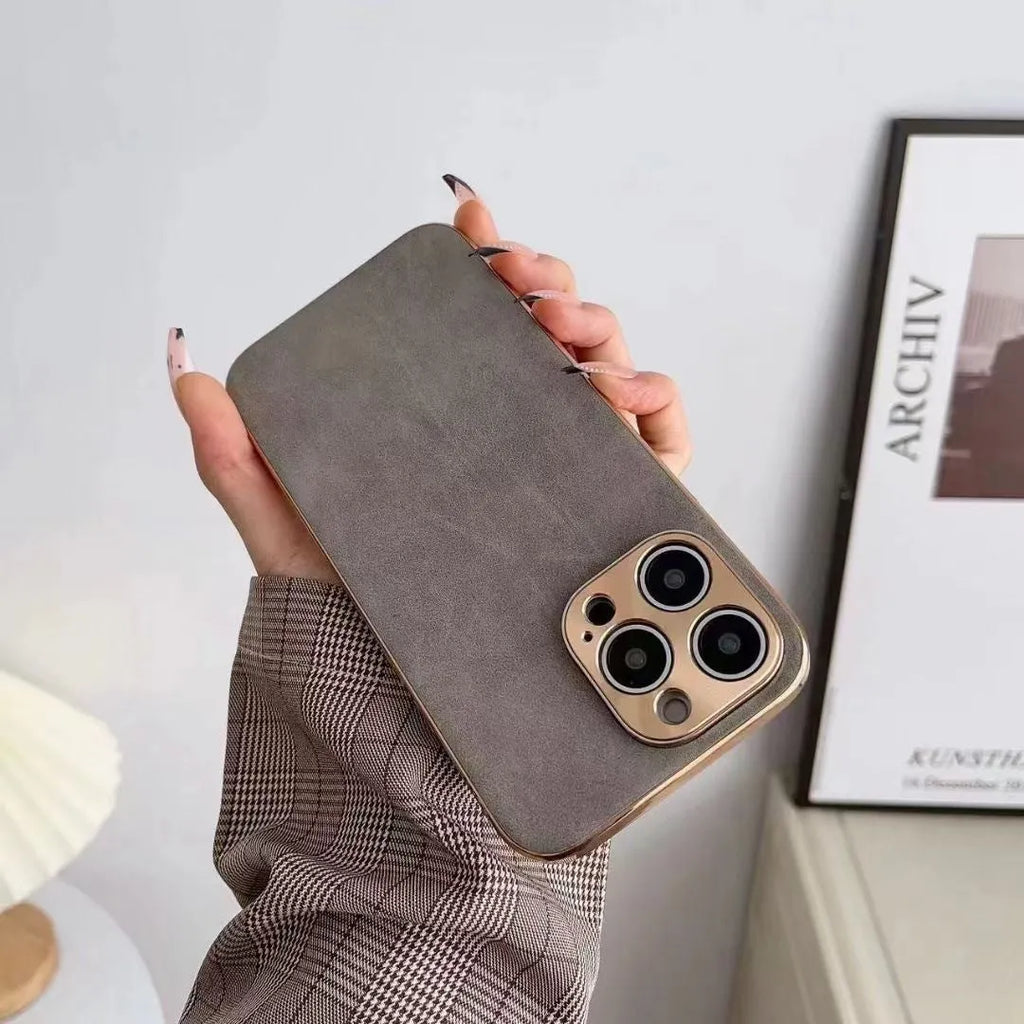 Leather texture TPU phone case for iPhone in grey-green colour.