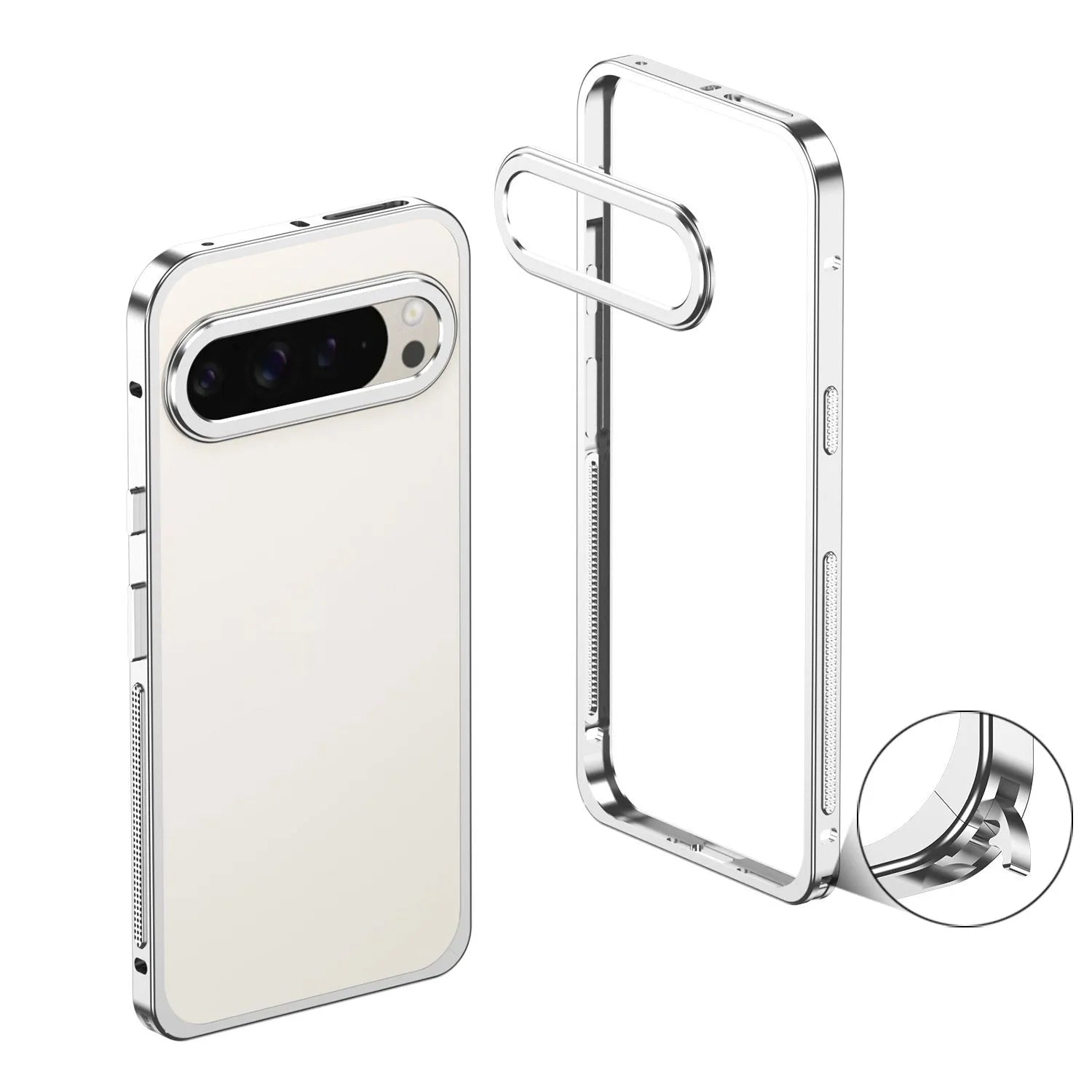 Aluminum alloy heat dissipation phone case for Google Pixel 9 in black, showing half-pack design and bracket.
