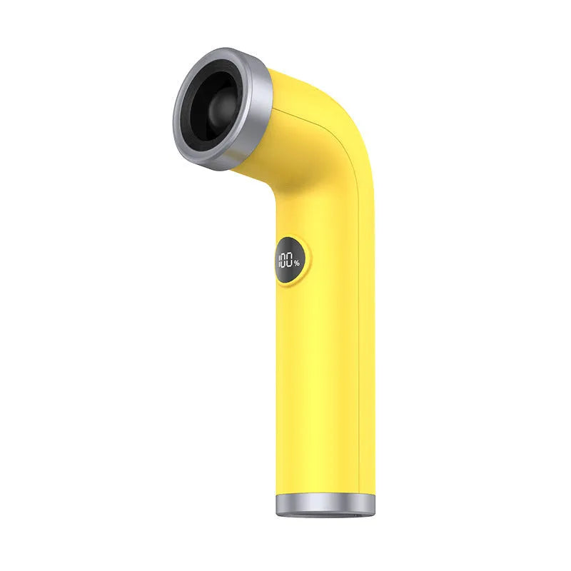 Handheld bladeless turbine fan in apricot, pink, or yellow colour
