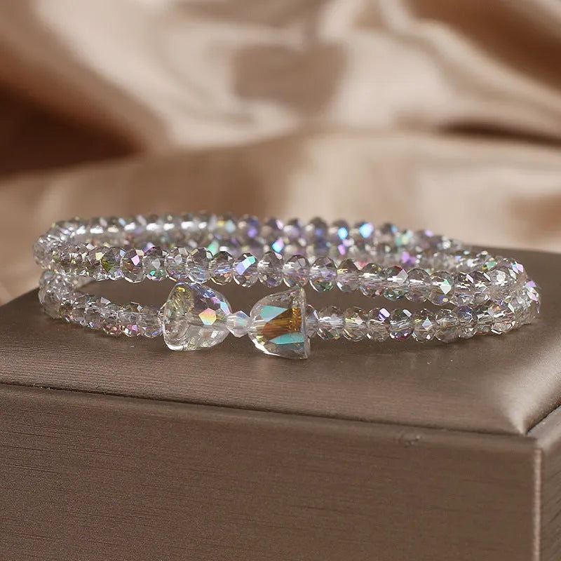 Women's double-circle crystal Mori style bow bracelet in green with colourful crystals