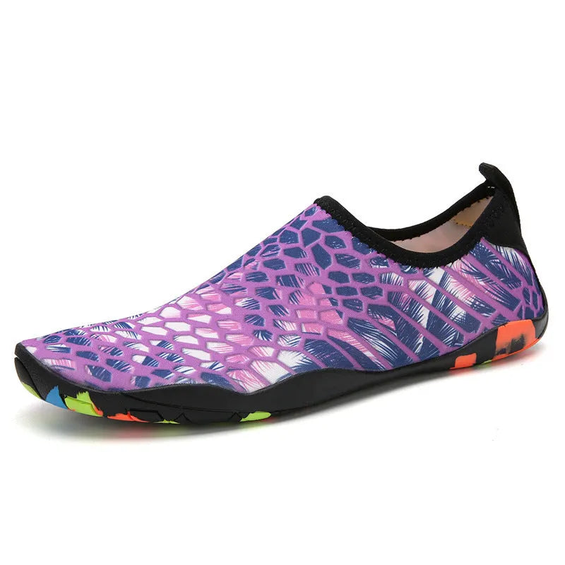 Beach wading shoes with elastic Lycra uppers and EVA foam midsoles in multiple colour options