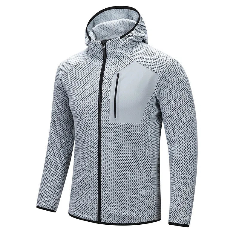 Thickened hooded fleece jacket in black, full zip, side pockets, for men youth outdoor sports