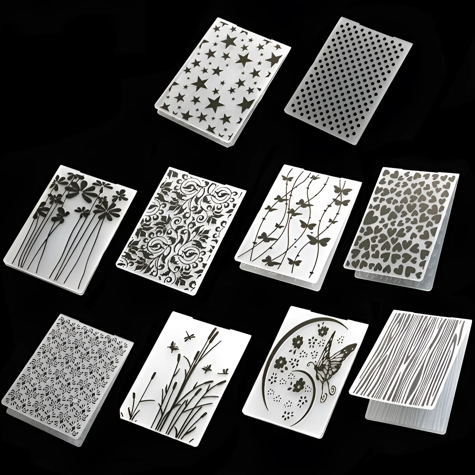 Plastic cake decorative mould showing windmill, star, flower, and butterfly patterns for sugar cake decoration
