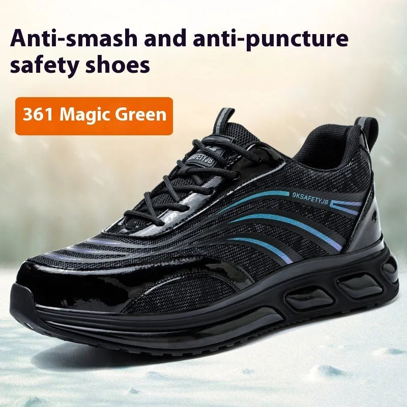 Orange lightweight leather safety work shoes with anti-smash and puncture-resistant rubber soles