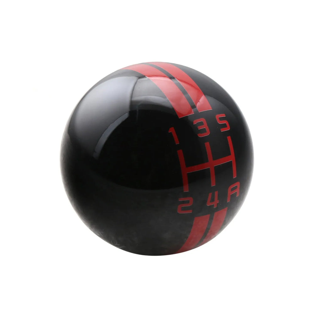Universal black acrylic 5-speed car gear knob with red numbering and fitting screws