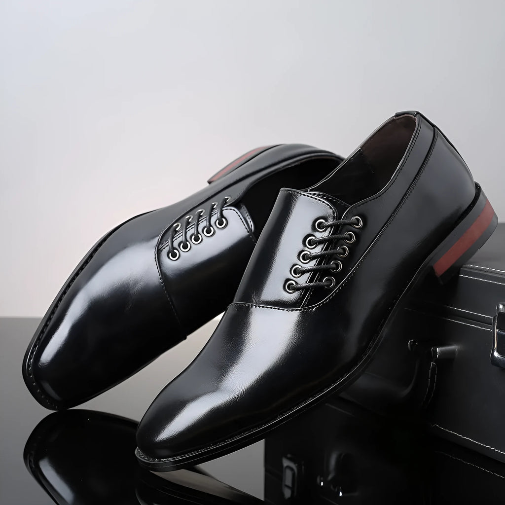 Plus size men's business formal oxford shoes in black artificial PU upper