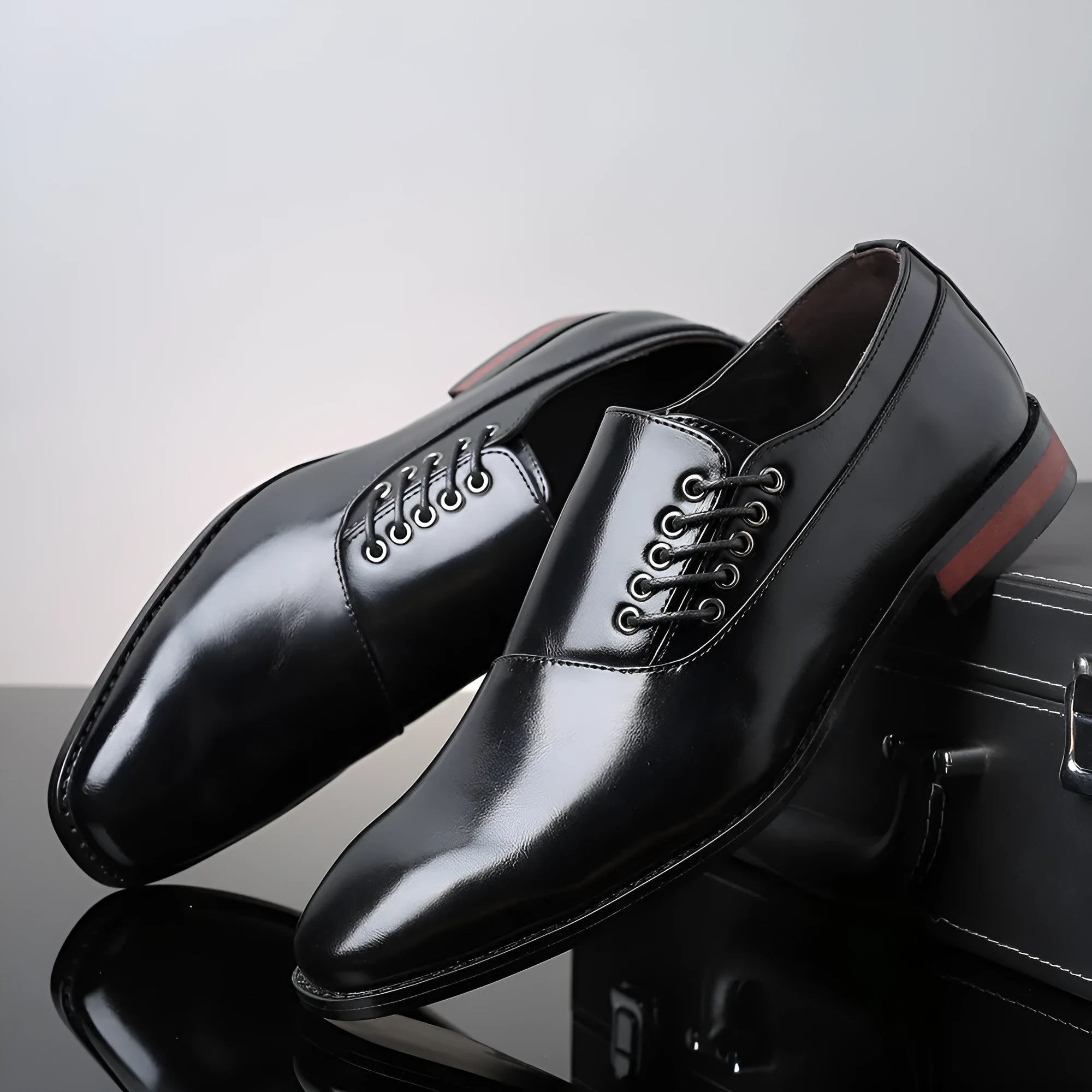 Plus size men's business formal oxford shoes in black artificial PU upper