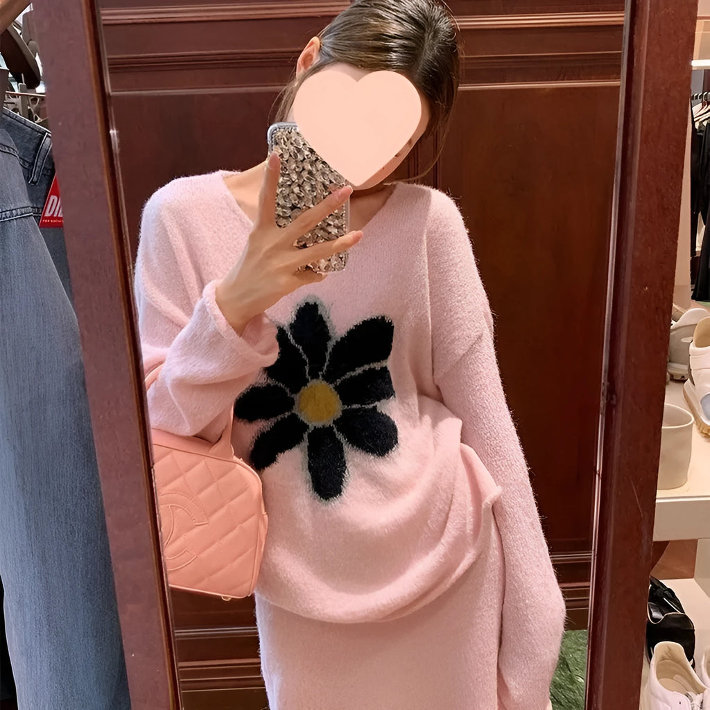Women's anti-aging sweater suit skirt 2-piece set long sleeve mini skirt printing and dyeing process