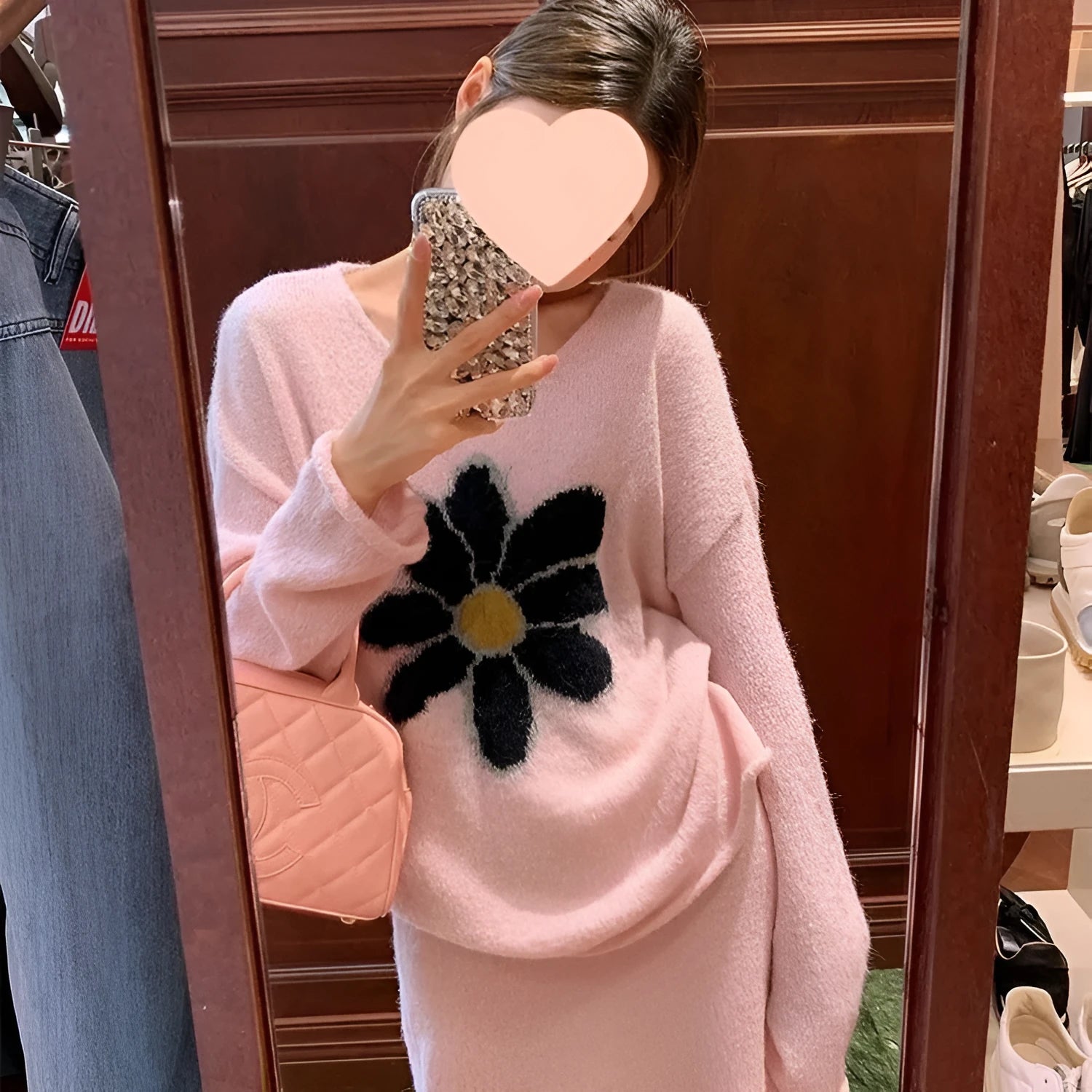 Women's anti-aging sweater suit skirt 2-piece set long sleeve mini skirt printing and dyeing process