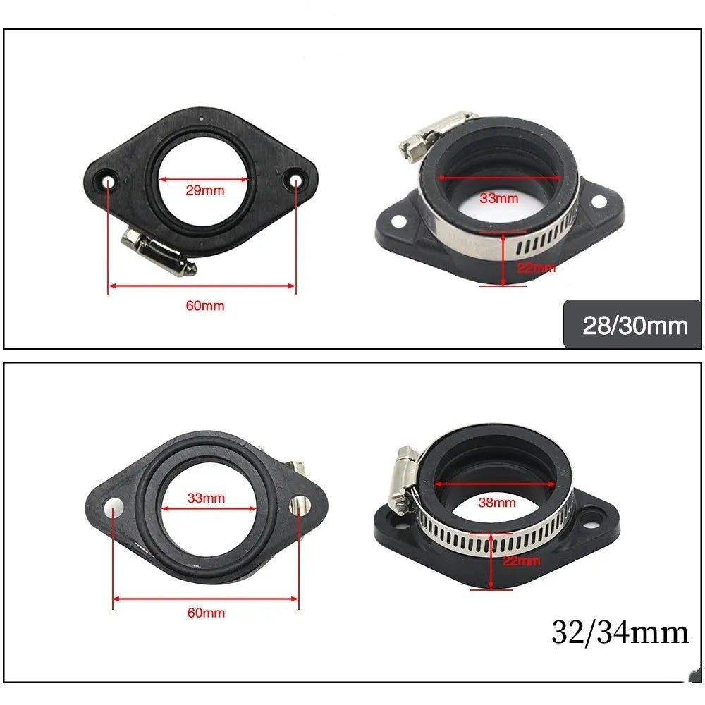 Carburetor intake tube interface adapter for UTV ATV with 33mm or 38mm diameter metal construction