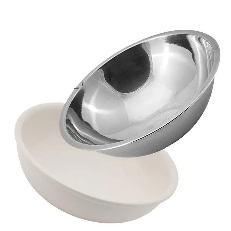 Wide mouth neck protection pet bowl in green yellow or white PP with optional stainless steel or ceramic inner