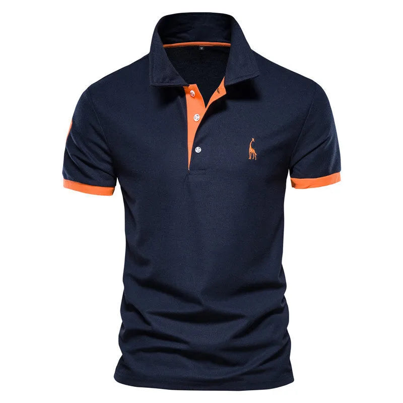 Men's slim fit deer embroidered short sleeve T-shirt in cotton blend fabric