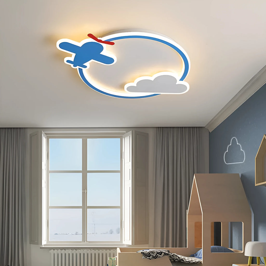 Cartoon model airplane and deer iron acrylic LED ceiling lamp 50cm for bedrooms