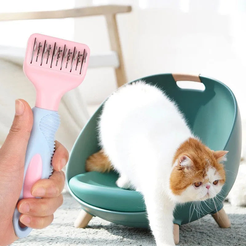 Stainless steel pet grooming comb with knot knife blade in pink and purple colour options