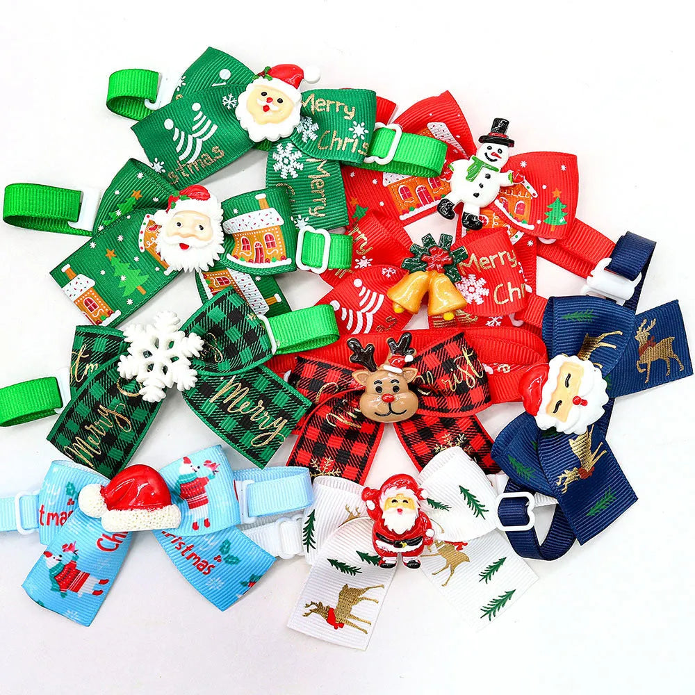 Red and green British style polyester bow tie for pets and Christmas tree decoration
